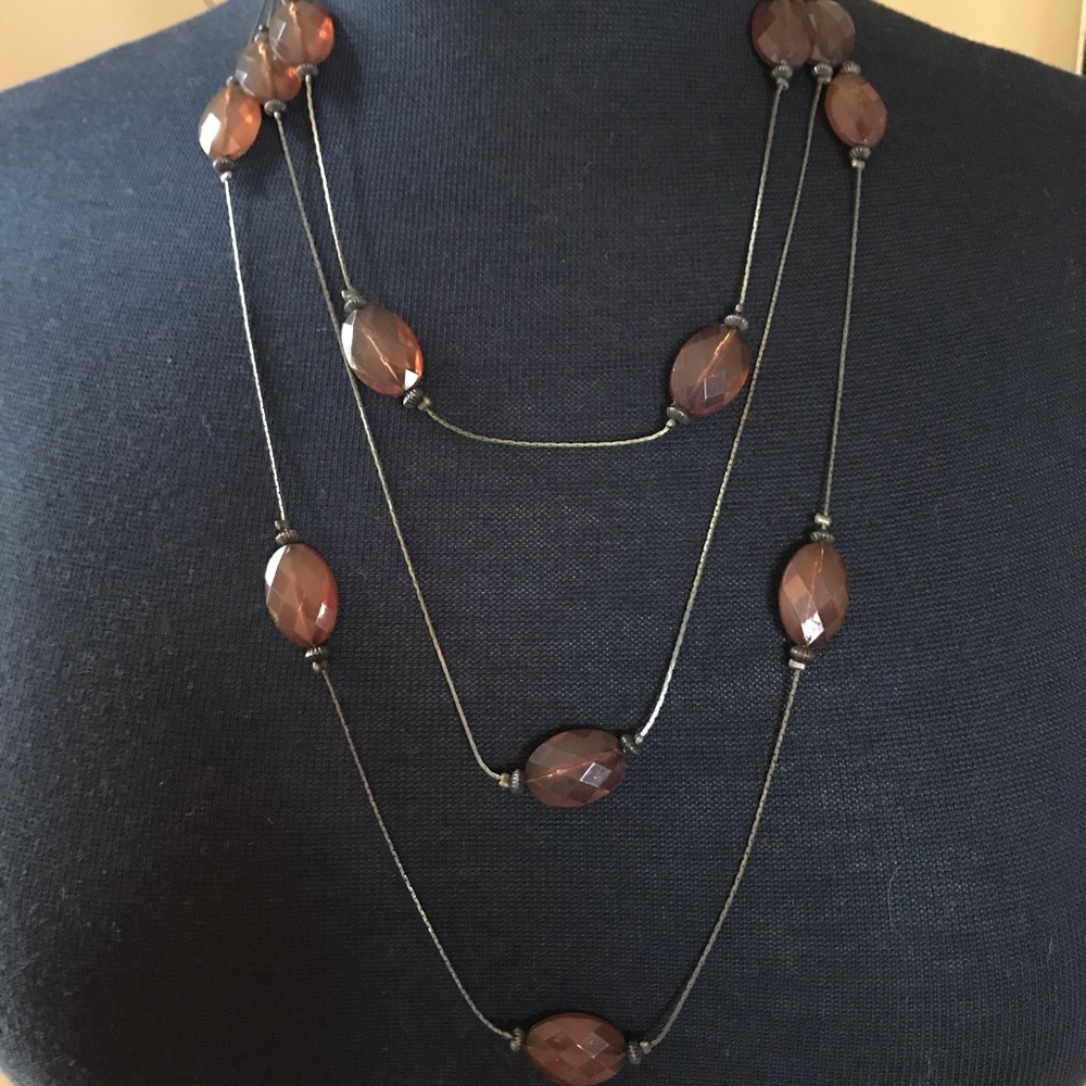 Triple Layer Brown Bead and Copper Necklace